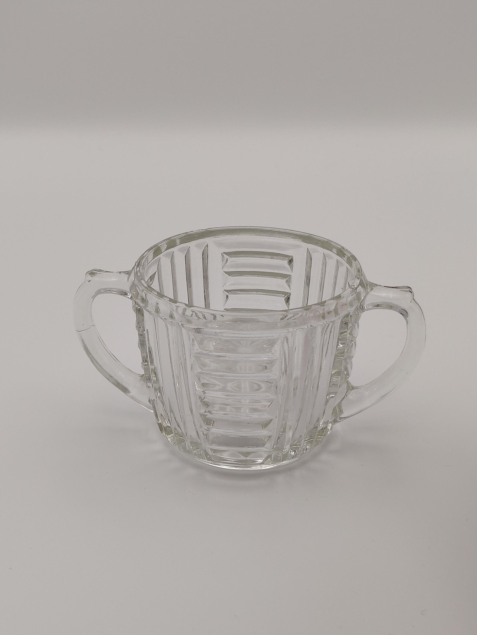 Sugar Bowl by Anchor and Hocking, Ribbed Design, Double Handle, Star Design on Bottom, 2.5"H