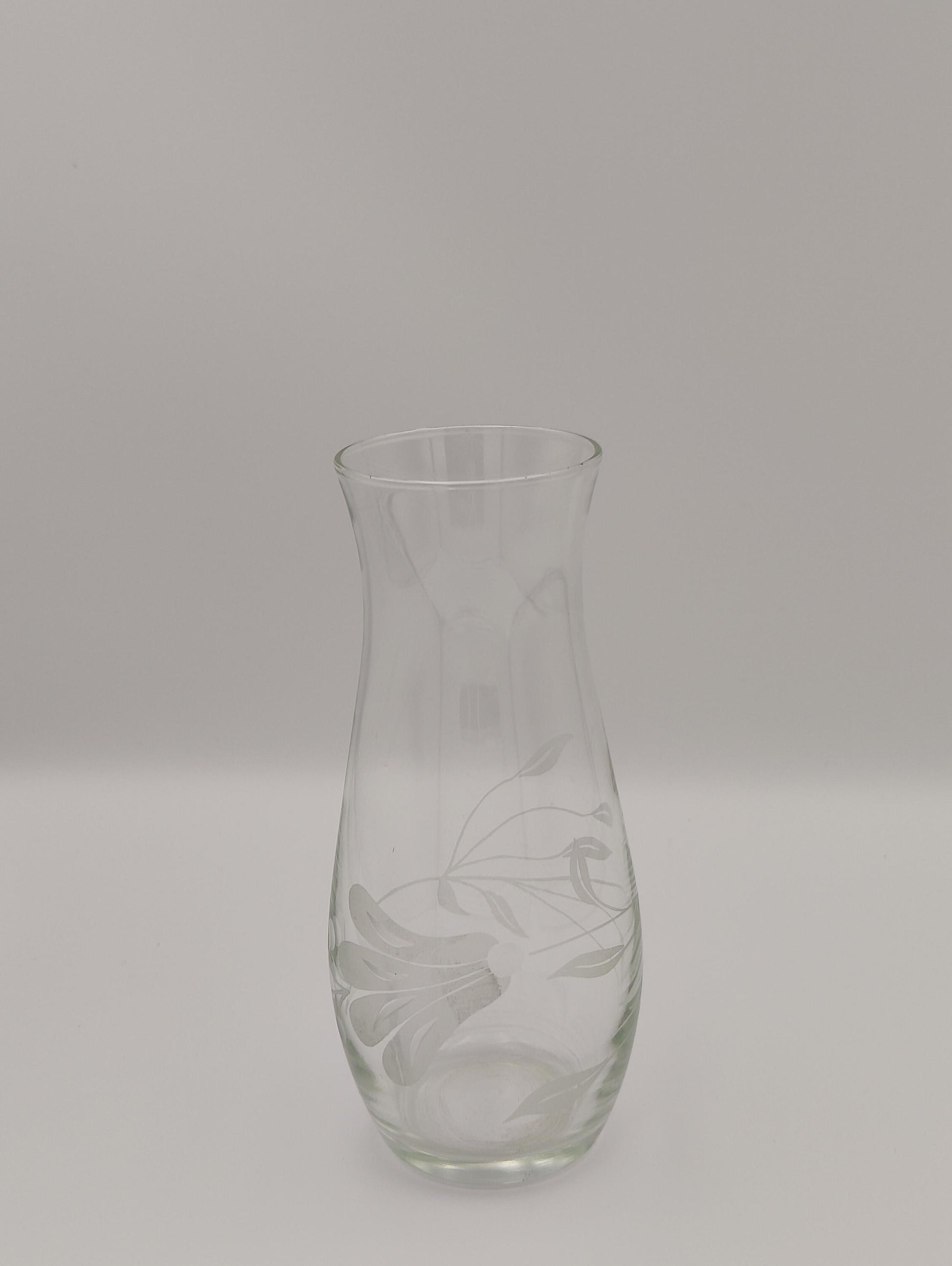 Etched Floral Clear Vase Small Bouquet Flower Bud Plant Display