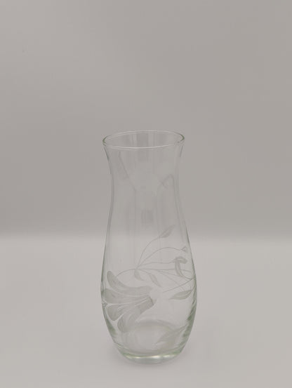 Etched Floral Clear Vase Small Bouquet Flower Bud Plant Display