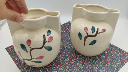 Pair of Vintage Purington Slipware Hand painted Vases 1940-50s