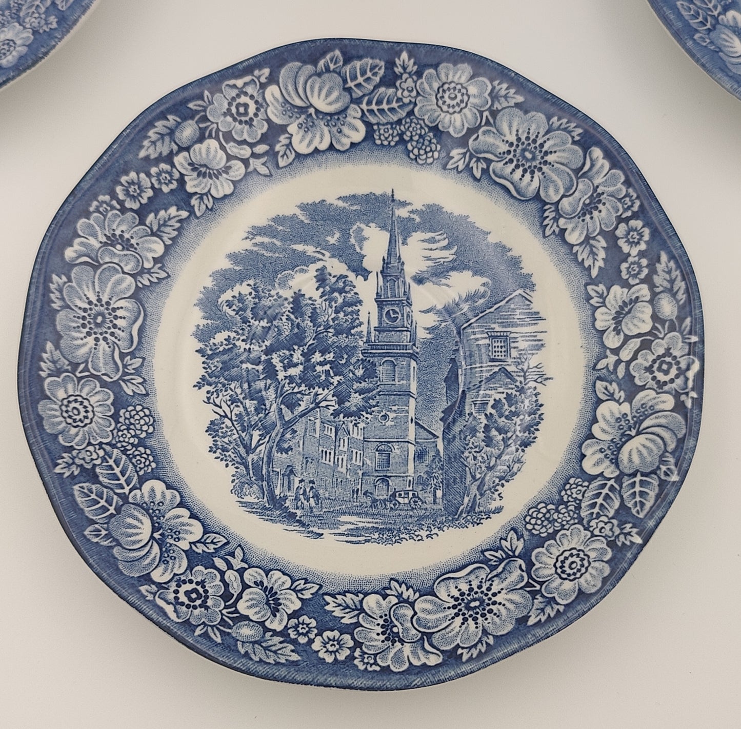 Liberty Blue Historic England Colonial Scene: "Old North Church" - Blue and White - 4 Pc Plate Set