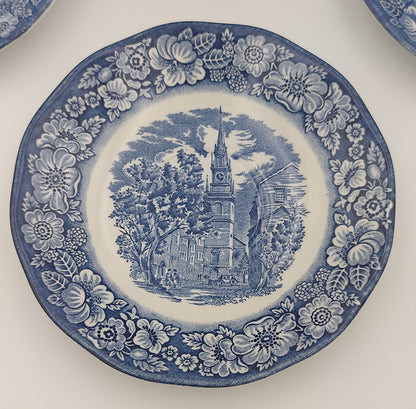 Liberty Blue Historic England Colonial Scene: "Old North Church" - Blue and White - 4 Pc Plate Set