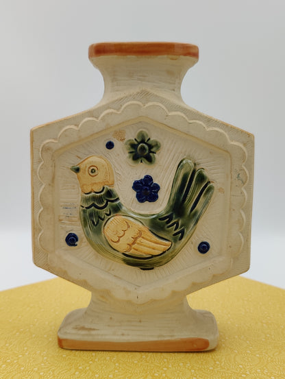 Stoneware Bird Motif Vase with Floral Design