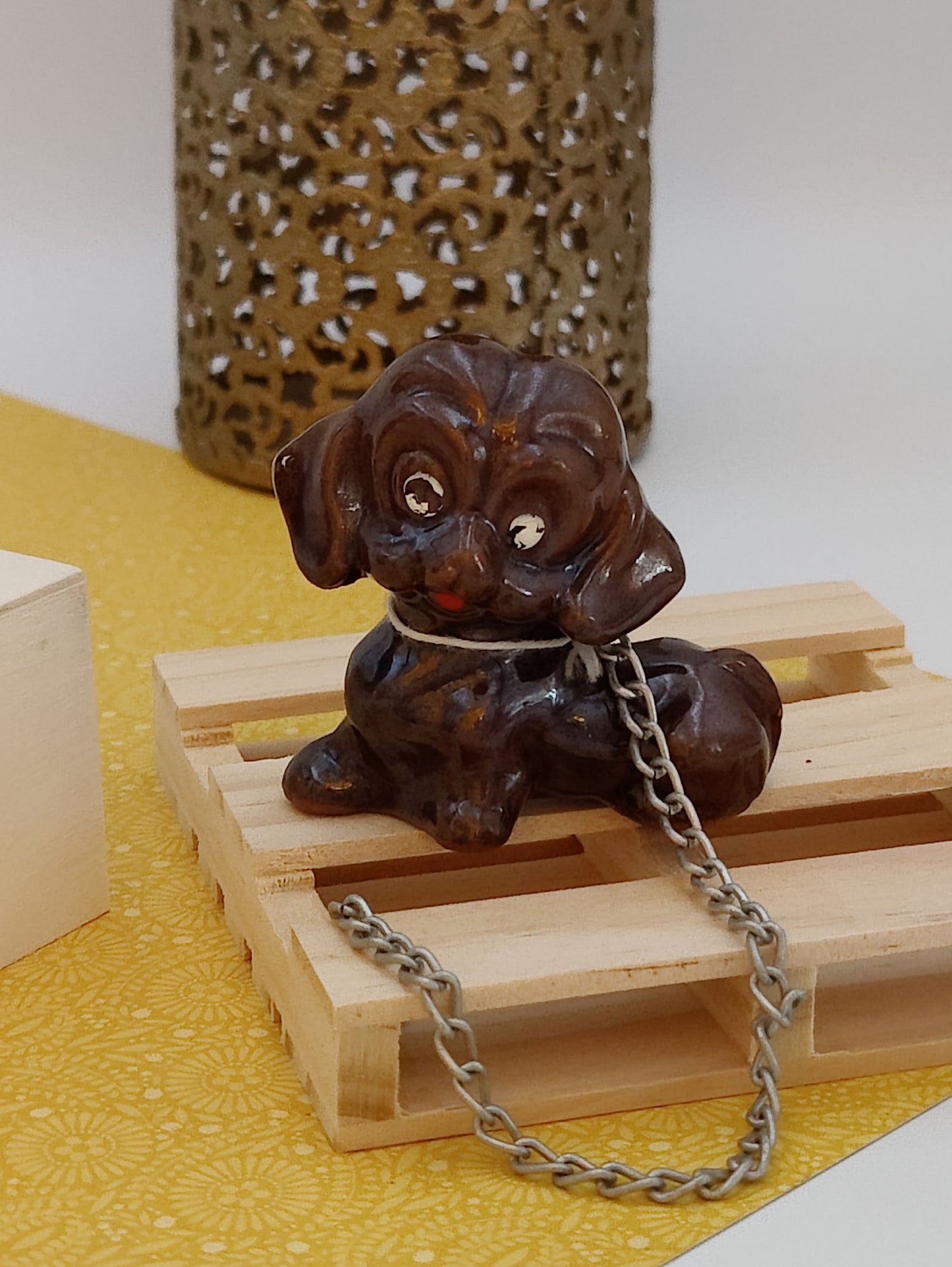 Brown Dog and Pup Ceramic Japan Pair, No Eyes