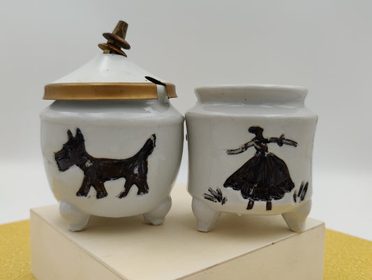 Pair of Porcelain Glass Jars, Only One Lid