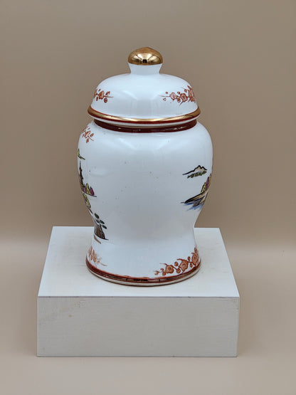 Vintage Medium Ginger Jar Porcelain Japan White Gold Japanese Village 5.5"