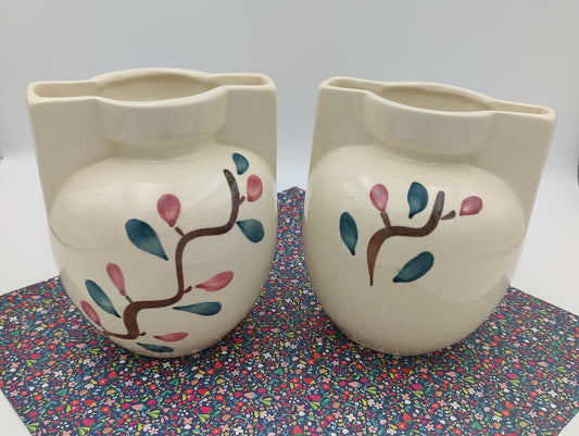 Pair of Vintage Purington Slipware Hand painted Vases 1940-50s