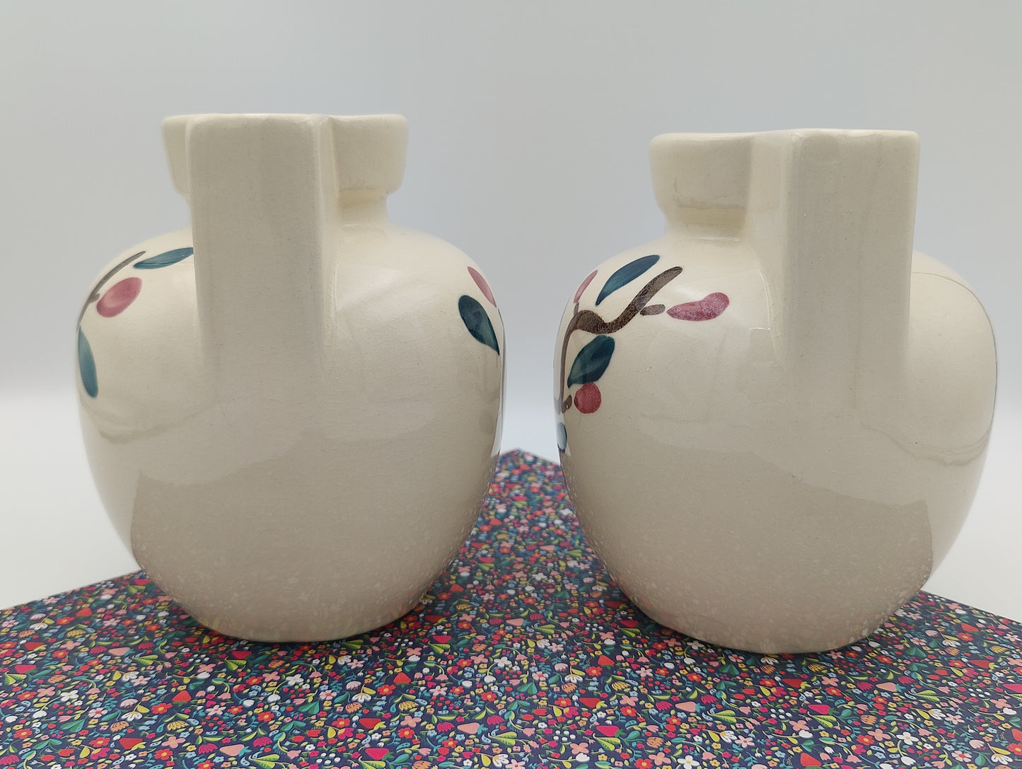 Pair of Vintage Purington Slipware Hand painted Vases 1940-50s