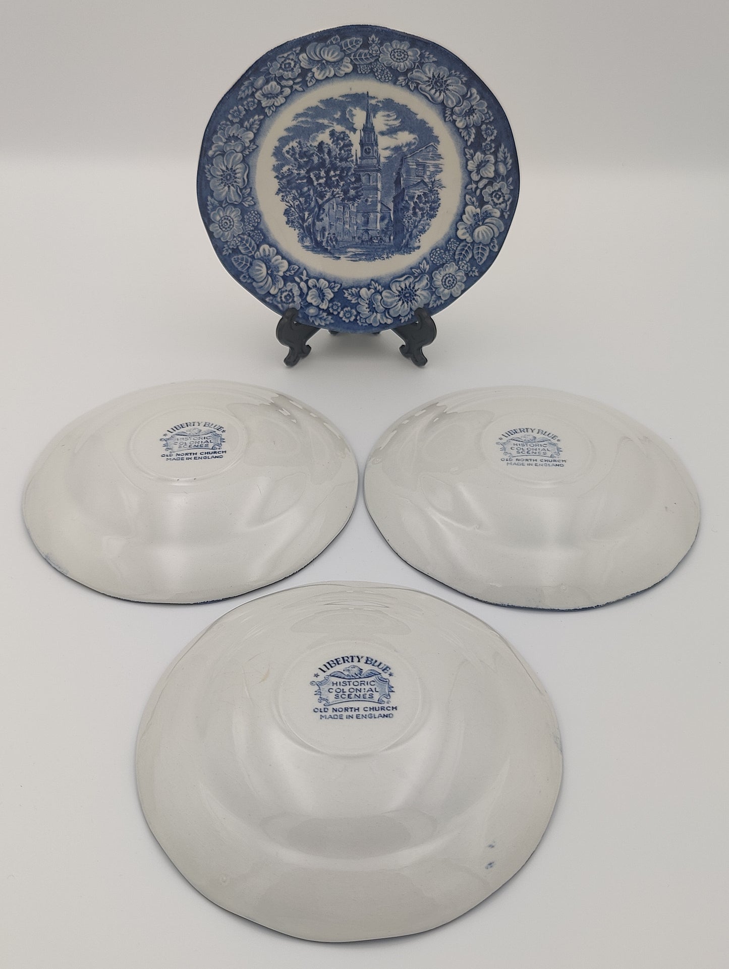 Liberty Blue Historic England Colonial Scene: "Old North Church" - Blue and White - 4 Pc Plate Set