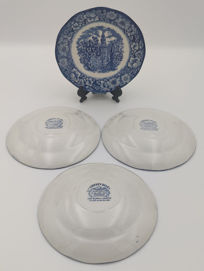 Liberty Blue Historic England Colonial Scene: "Old North Church" - Blue and White - 4 Pc Plate Set