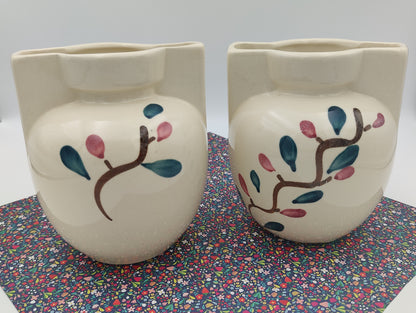 Pair of Vintage Purington Slipware Hand painted Vases 1940-50s