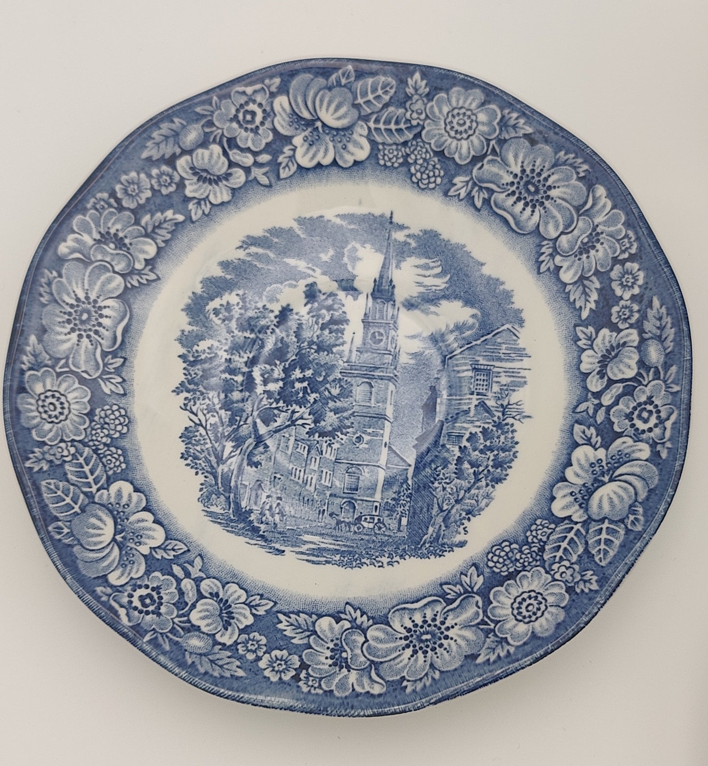 Liberty Blue Historic England Colonial Scene: "Old North Church" - Blue and White - 4 Pc Plate Set