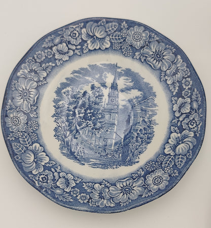 Liberty Blue Historic England Colonial Scene: "Old North Church" - Blue and White - 4 Pc Plate Set