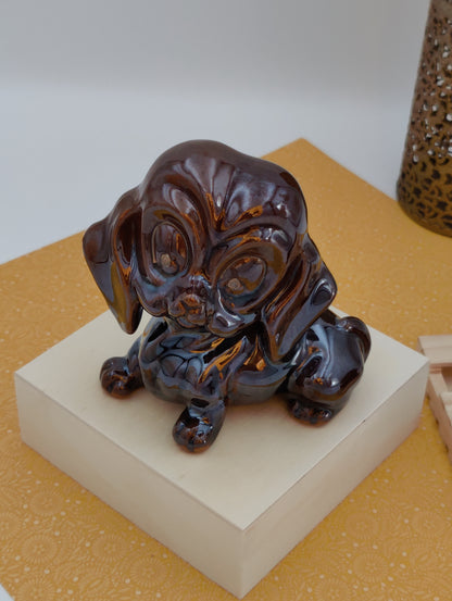 Brown Dog and Pup Ceramic Japan Pair, No Eyes