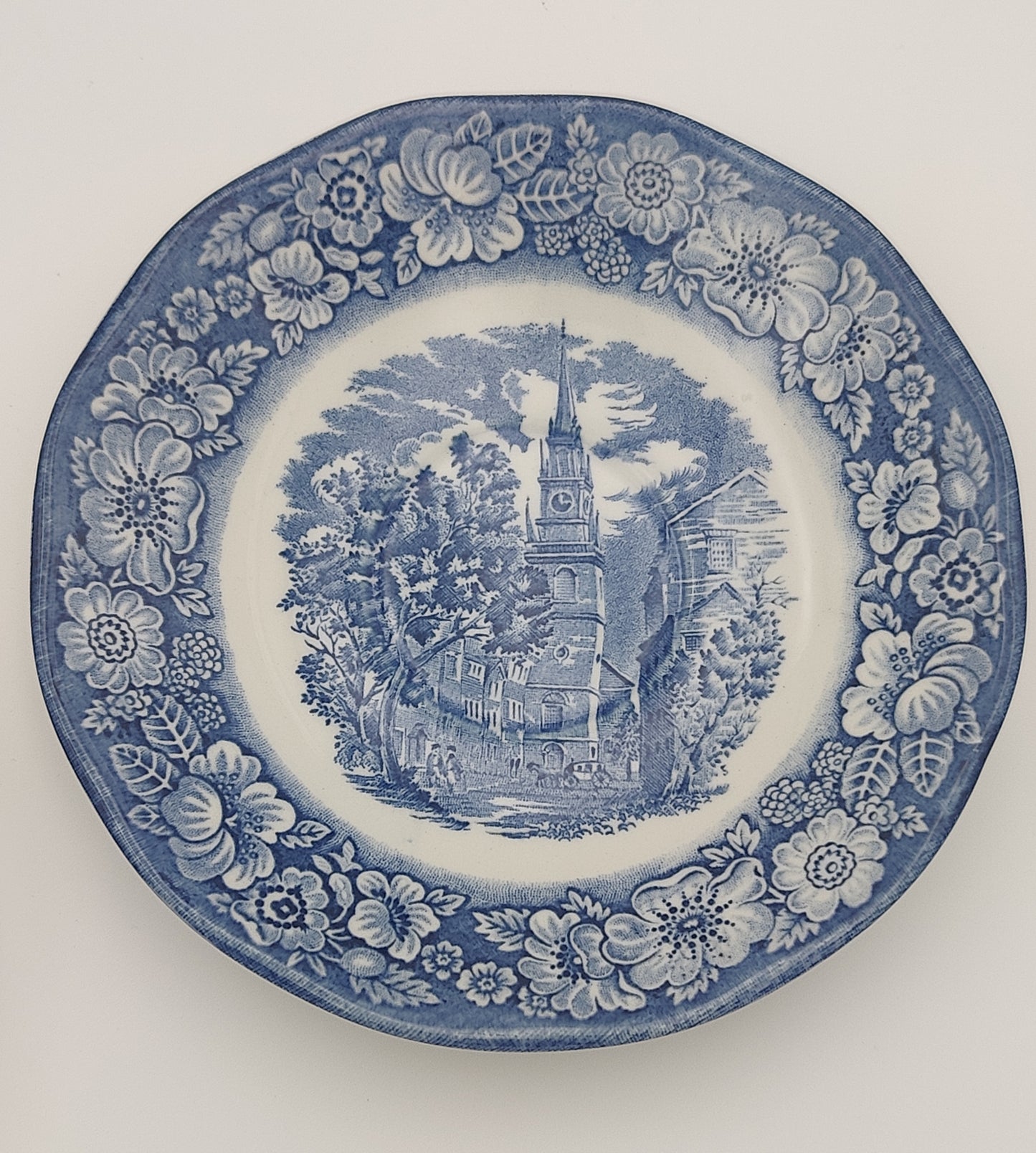 Liberty Blue Historic England Colonial Scene: "Old North Church" - Blue and White - 4 Pc Plate Set