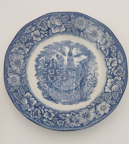 Liberty Blue Historic England Colonial Scene: "Old North Church" - Blue and White - 4 Pc Plate Set